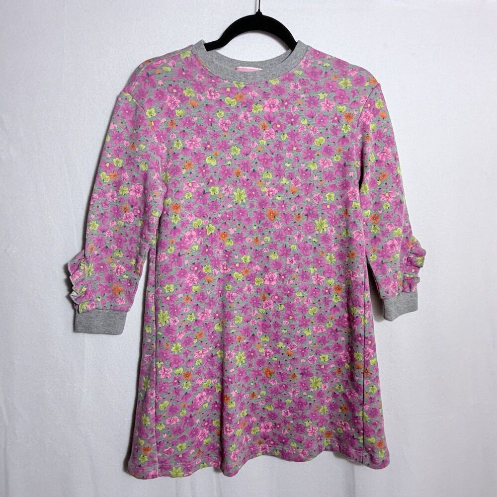 Kate Spade Marker Floral Ruffle Terry Athleisure Mini Sweatshirt Dress XXS